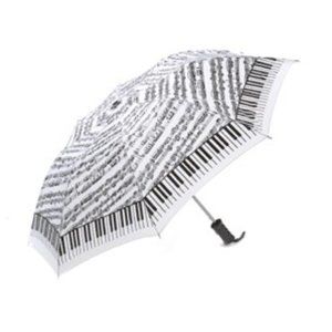 White & Black Music Umbrella w Piano Keyboard Border Sheet Music Pattern Unisex